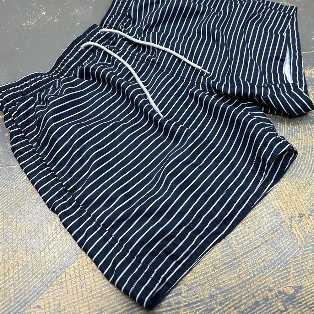 H&M Nylon Swim Shorts Mens Navy Blue White Stripes Large Trunks - Picture 5 of 11